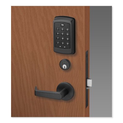 Yale nexTouch Mortise Lock Z-Wave Plus v2 Pushbutton Cylinder Override, Augusta Lever, Black Suede